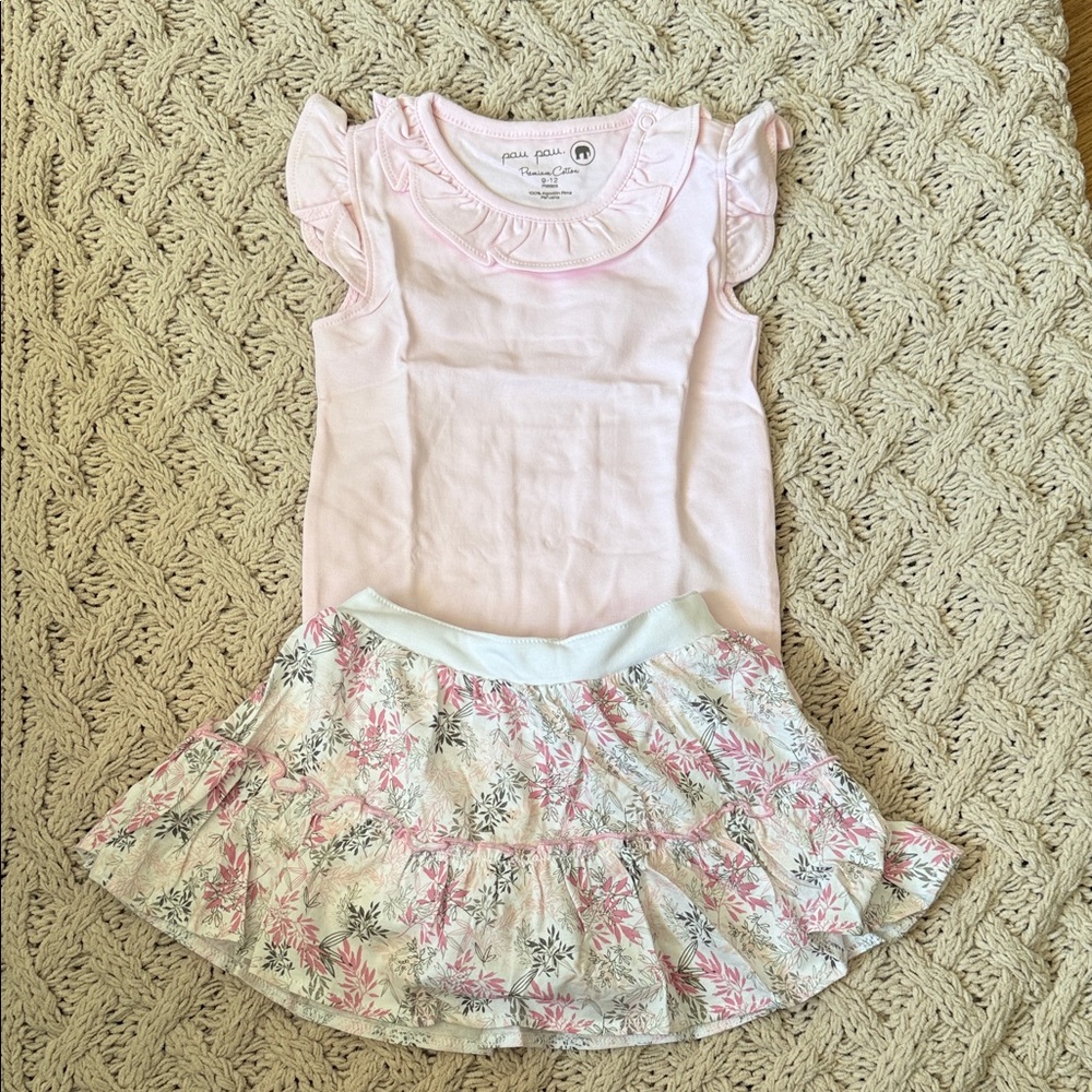 Pink Ruffle Sleeve Top and Floral Skirt Set